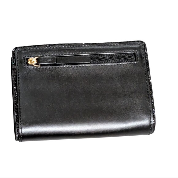 Kate Spade NY Wallet black Tellie leather glitter organizer billfold Tab close - Picture 2 of 8